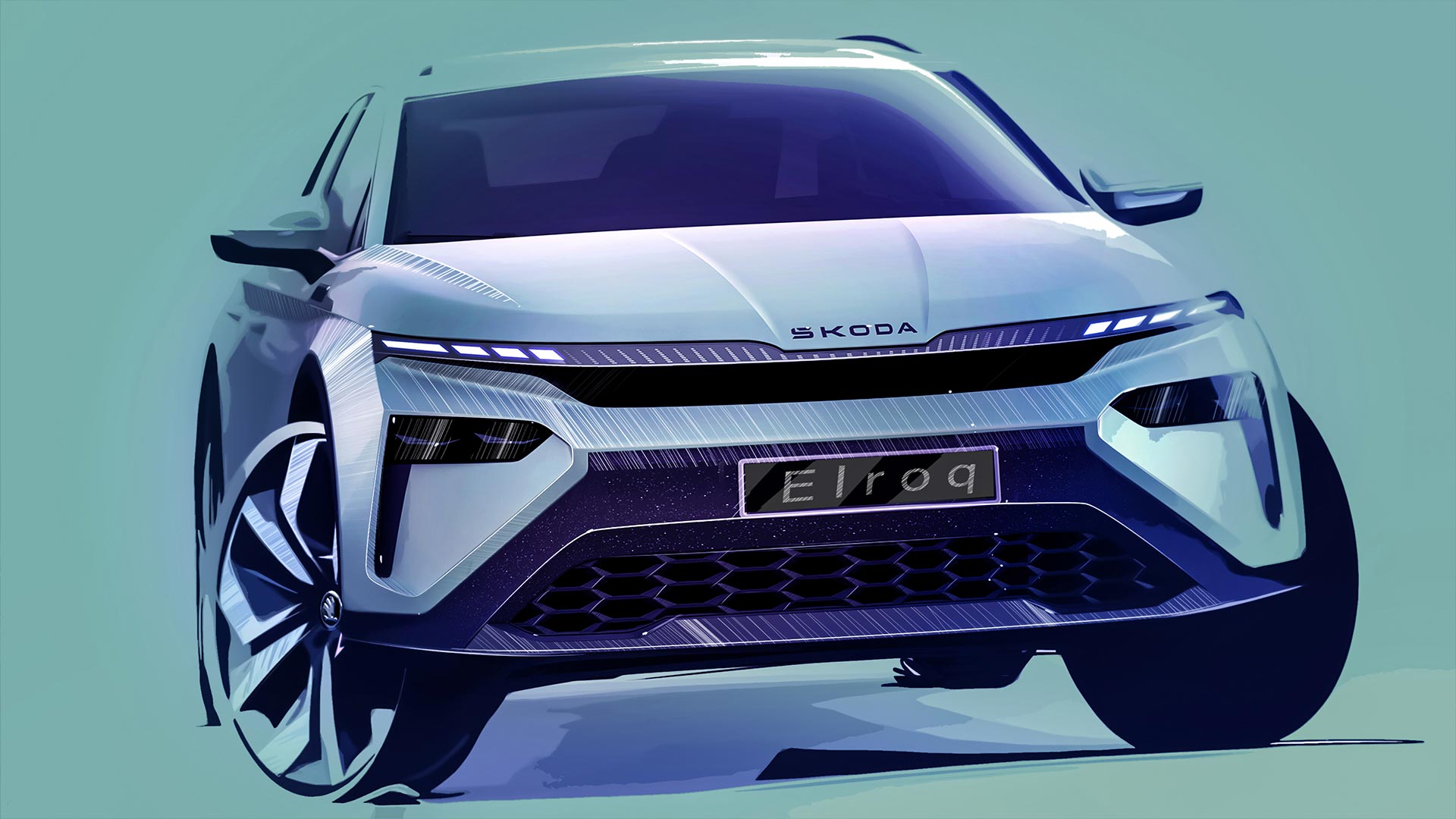 Utvald bild för Första exteriörskisserna av nya Skoda Elroq