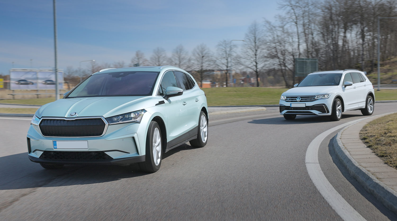 Utvald bild för Provkörning av Skoda Enyaq och Volkswagen Tiguan E hybrid